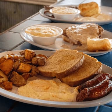 Big Mama’s biscuits and gravy with eggs and toast